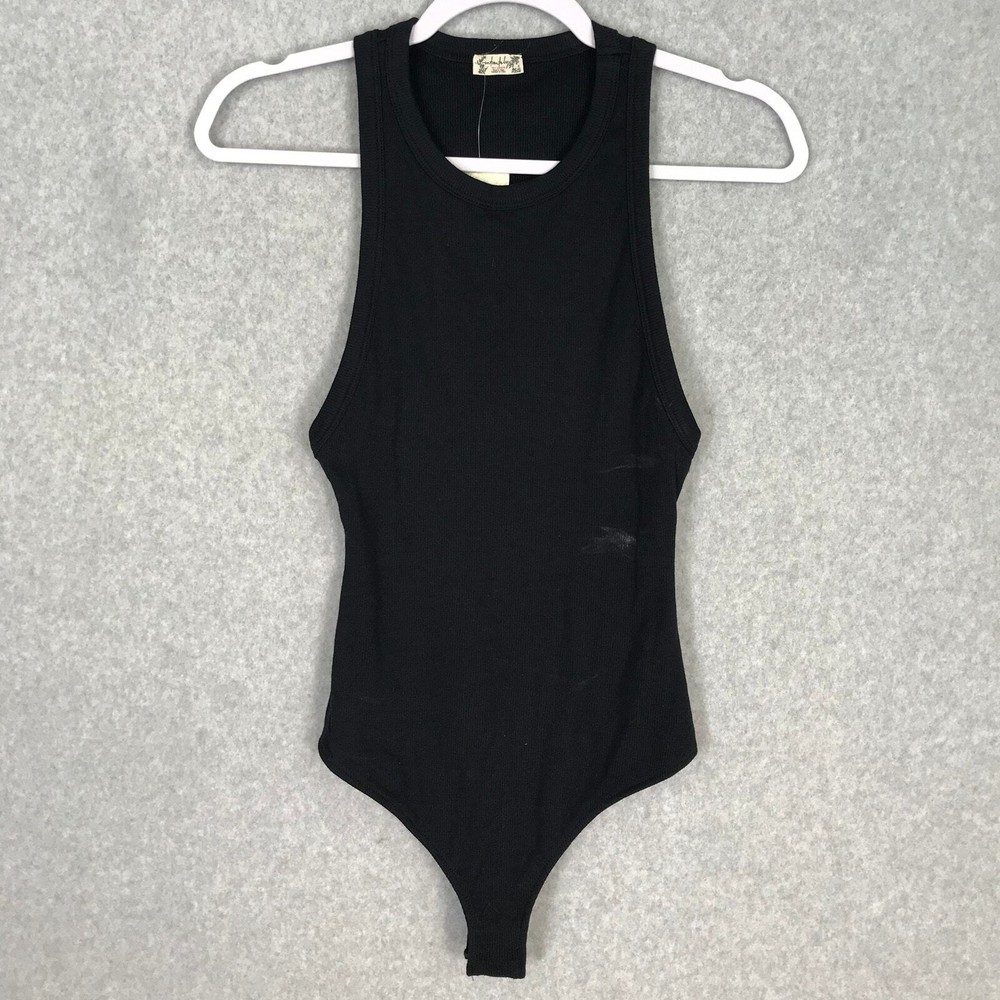 Free People Bodysuit Womens XS Black Brexley Intimately Ribbed Tank Basic Goth