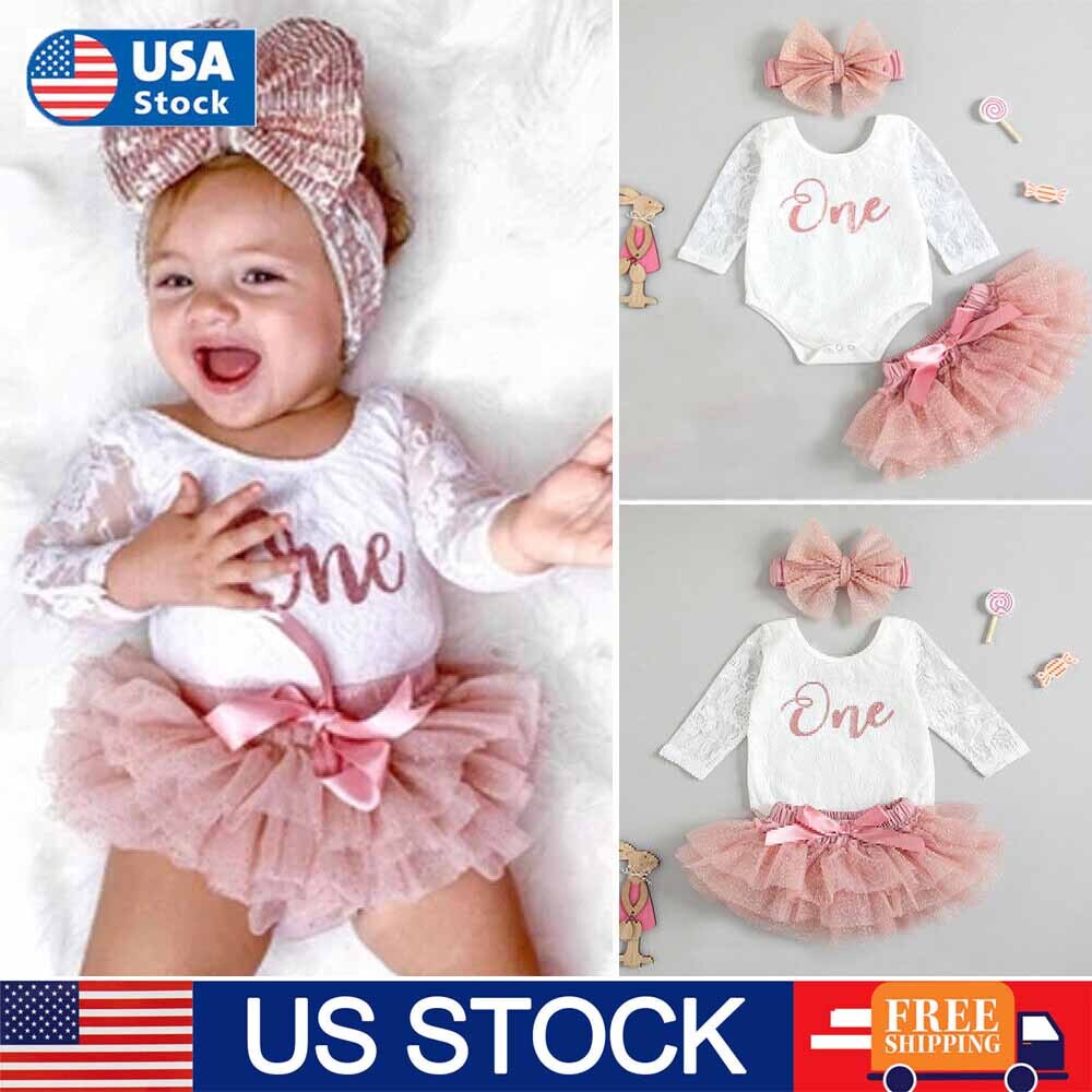 Infant Baby Girls 1st Birthday Dress Outfits Clothes Romper Skirt Headband Set