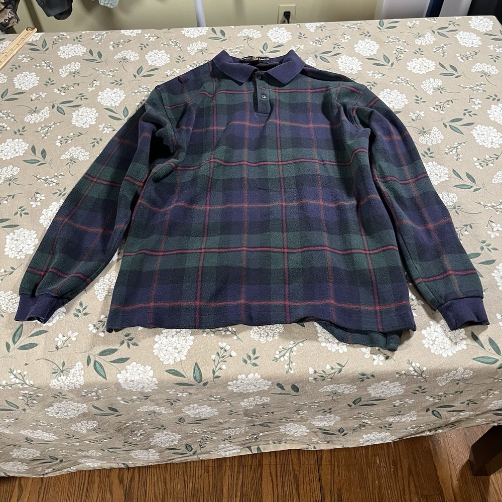 Vintage Long Sleeve Polo Shirt Men’s Medium 90s Preppy USA Windowpane Plaid