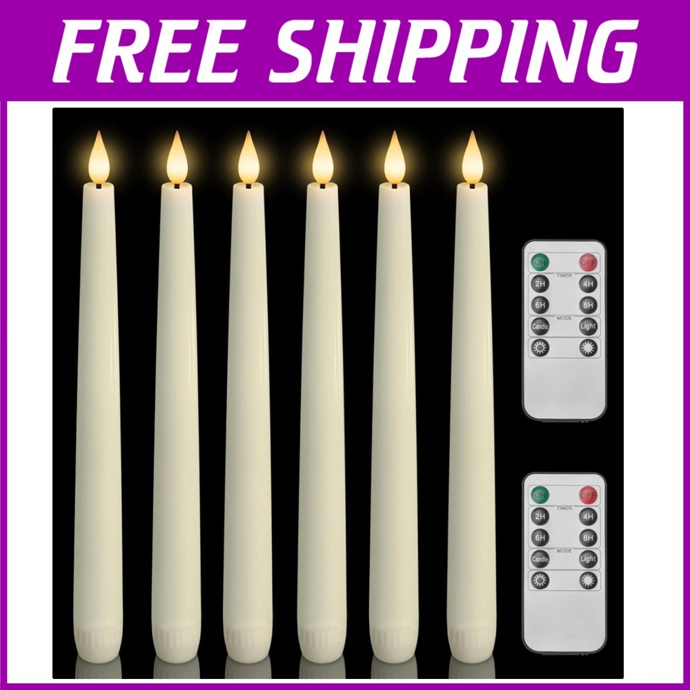 Dimmable 9.6 Inch Ivory LED Taper Candles Battery Operated Flickering Candlesticks