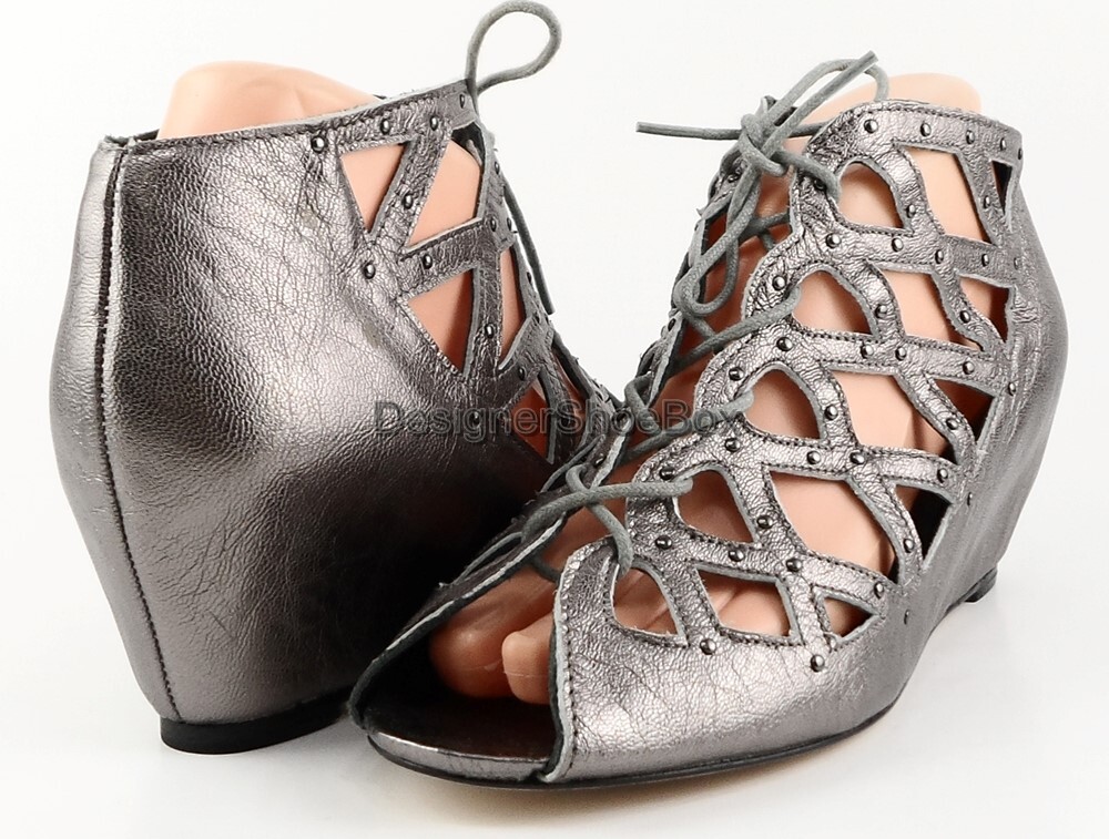 DOLCE VITA RAY Dark Silver Leather Cut Out Wedges Size 8.5 M $149