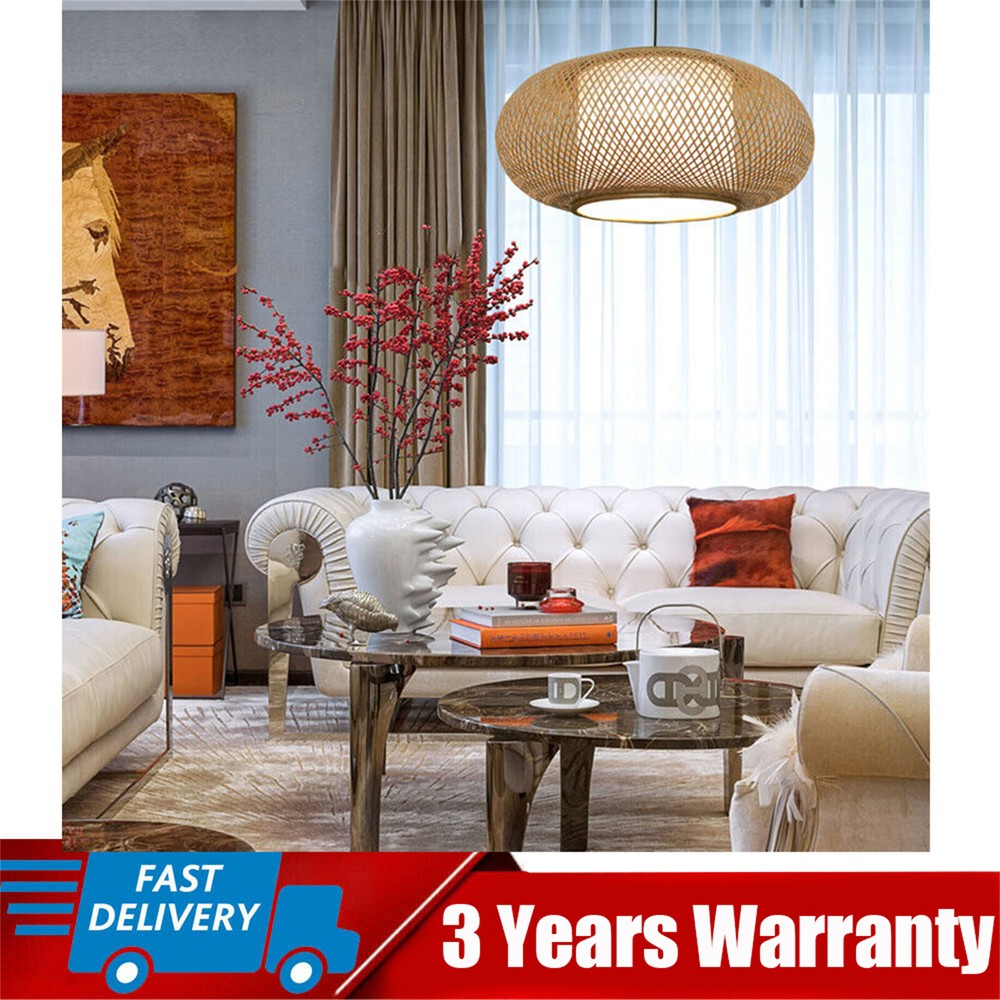 Vintage Bamboo Wicker Rattan Lantern Pendant Light  Hanging Ceiling Lamp Fixture