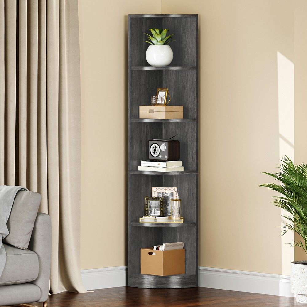 5-Tier Freestanding Corner Shelf Bookcase Bookshelf Open Storage Display Rack