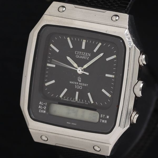 Citizen 8950-085426 QZ Black Dial Analog-Digital Mens Operation Used Watch