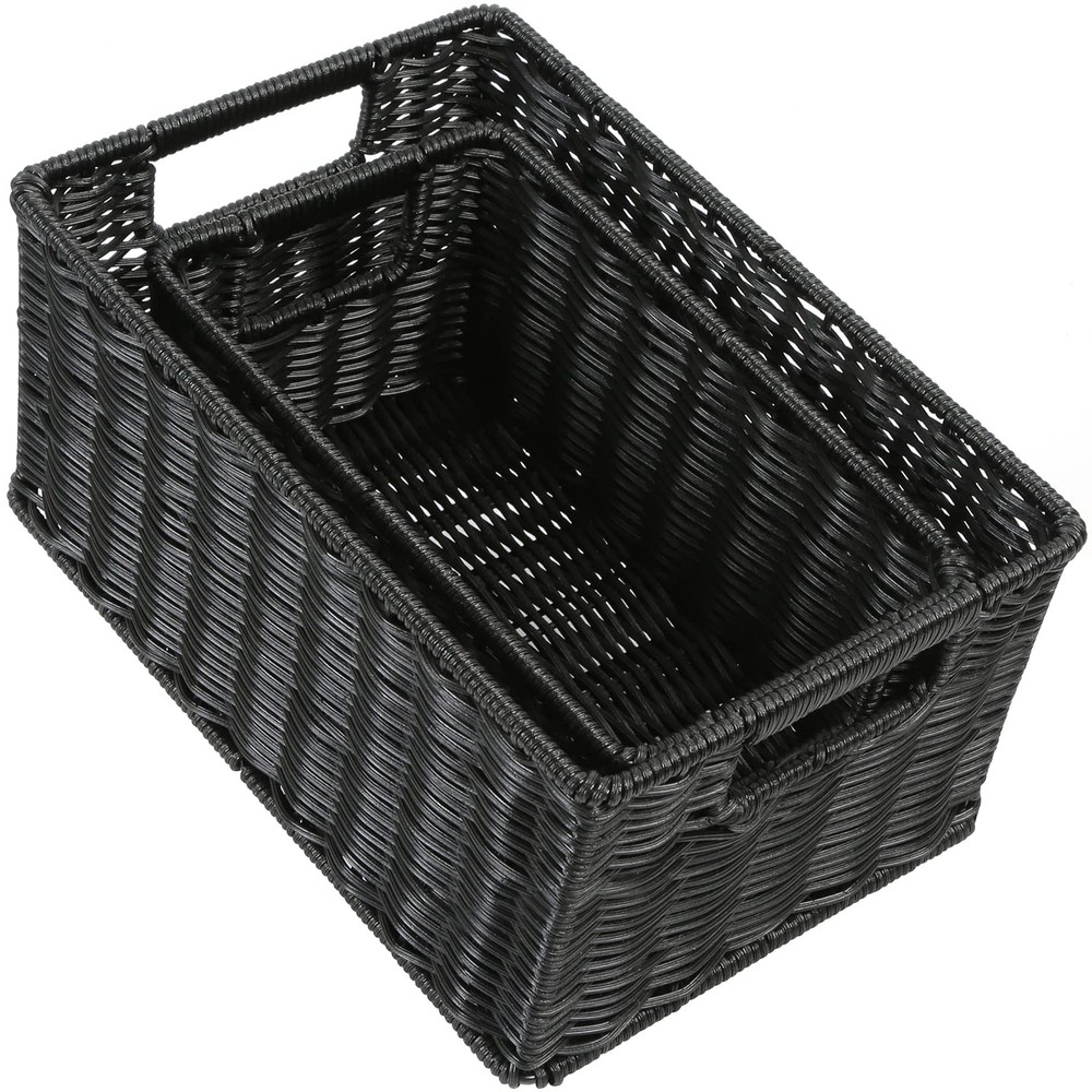 Wicker Baskets for Storage, Plastic Baskets for Organizing with Dual Handles,...