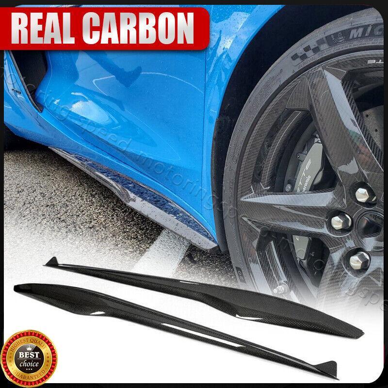 For Chevrolet Corvette C8 Z06 23-25 REAL CARBON Side Skirt Extension Lip Spoiler
