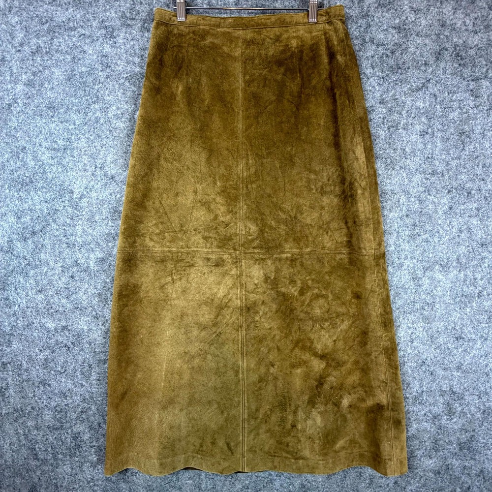 Vintage Brandon Thomas Suede Leather Maxi Skirt Womens 12 Brown Cowgirl Western
