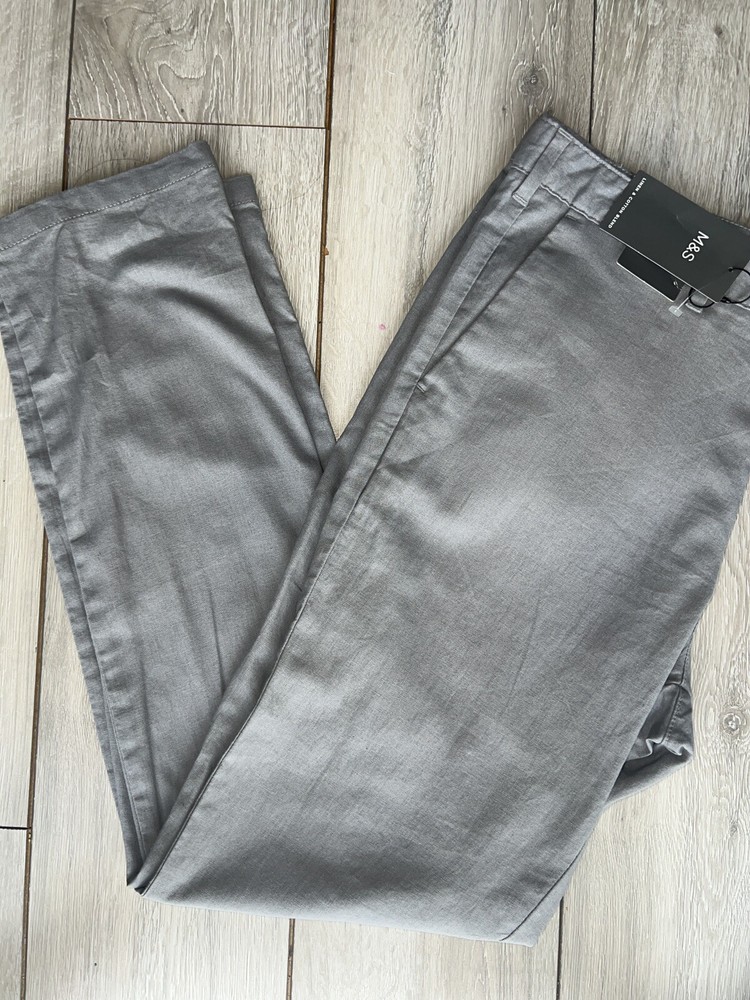 Mens Grey Linen Cotton Blend Trousers Waist 36 X 31 Reg Fit M&S
