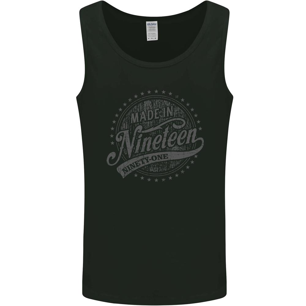 Distressed 34th Birthday Made In 1991 Mens Vest Tank Top Black