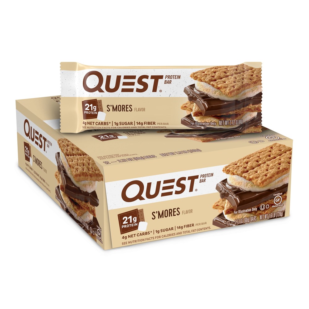 Quest Protein Bar, Smores, 20g Protein, 12 Ct 14 Grams of Fiber 4g Net Carbs USA
