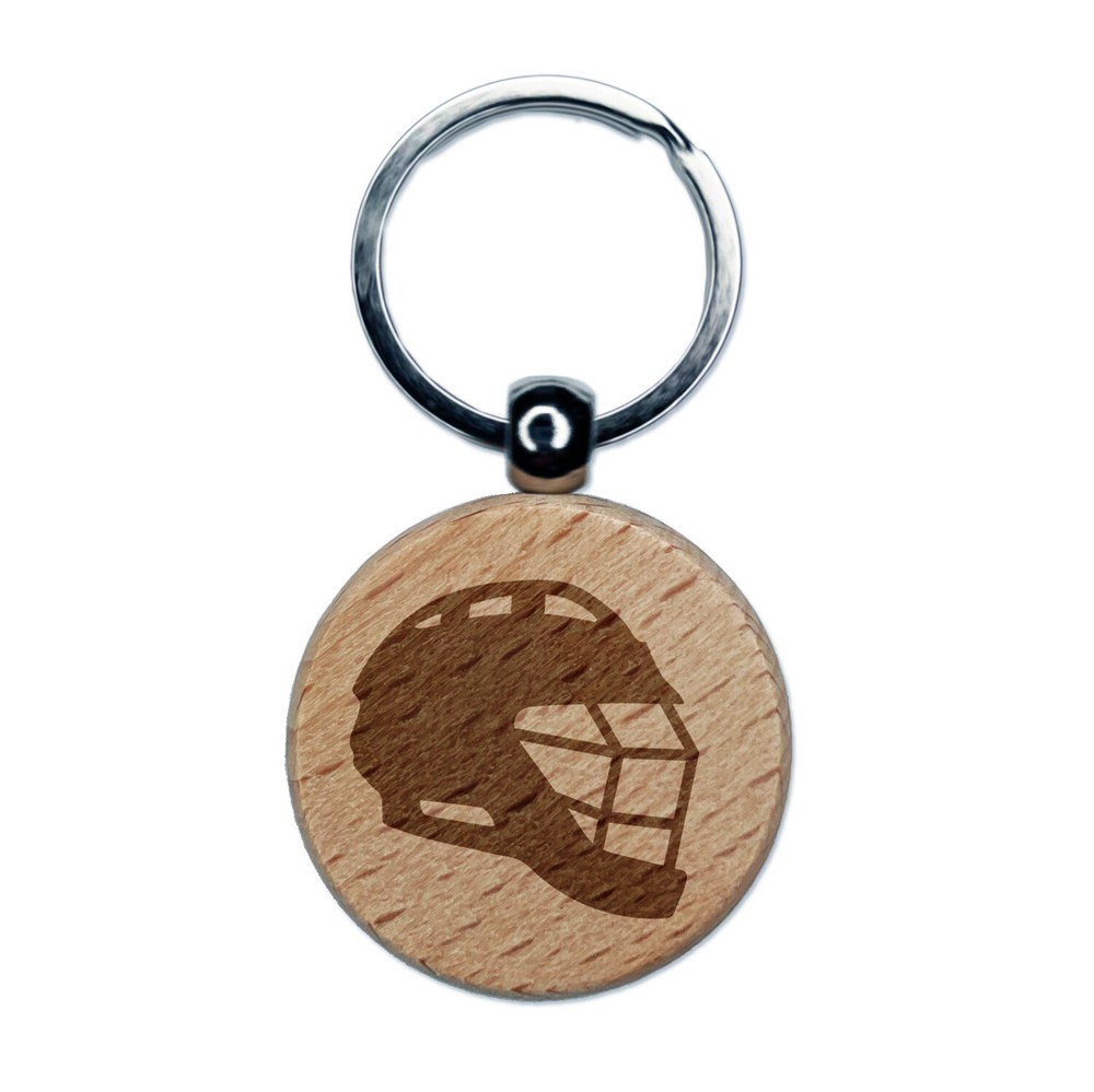Lacrosse Helmet Engraved Wood Round Keychain Tag Charm