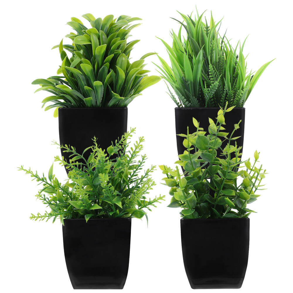 4pcs Mini Artificial Eucalyptus Potted Plants Fake Greenery Decor