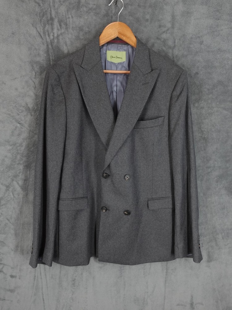 Oliver Sweeney Jacket Mens Large Grey Double Breasted Wool Blazer Smart Formal