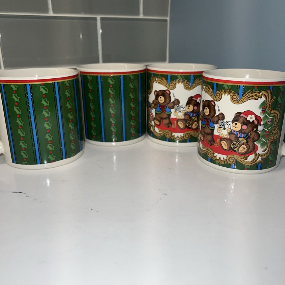 Vintage Kobe Japan Charlton Hall Coffee Mug with Bears and Holly Design