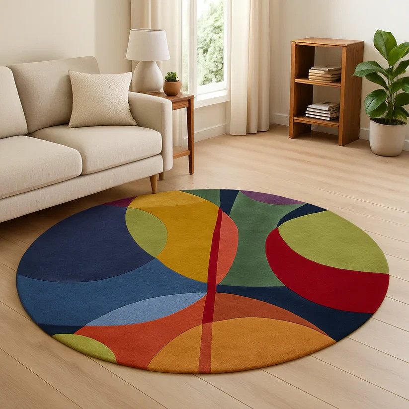 Modern Abstract Round Rug – Hand-Tufted Wool Carpet