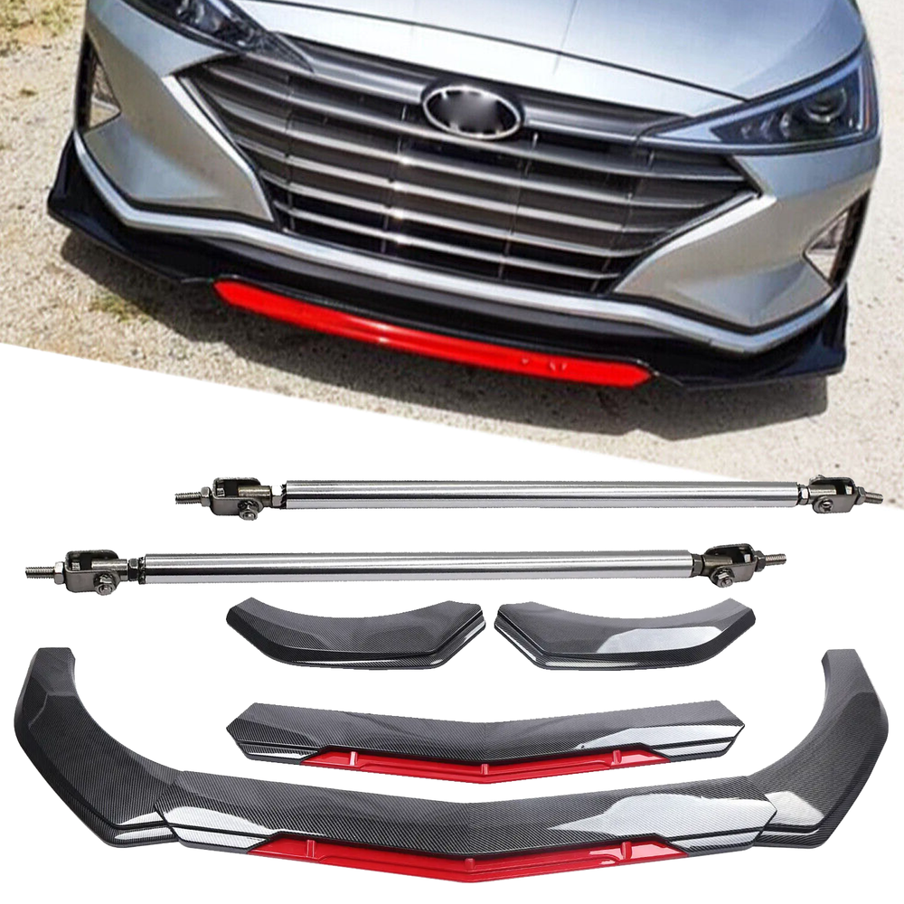 Hyundai Elantra Carbon Fiber Front Bumper Lip Spoiler Splitter with Strut Rod