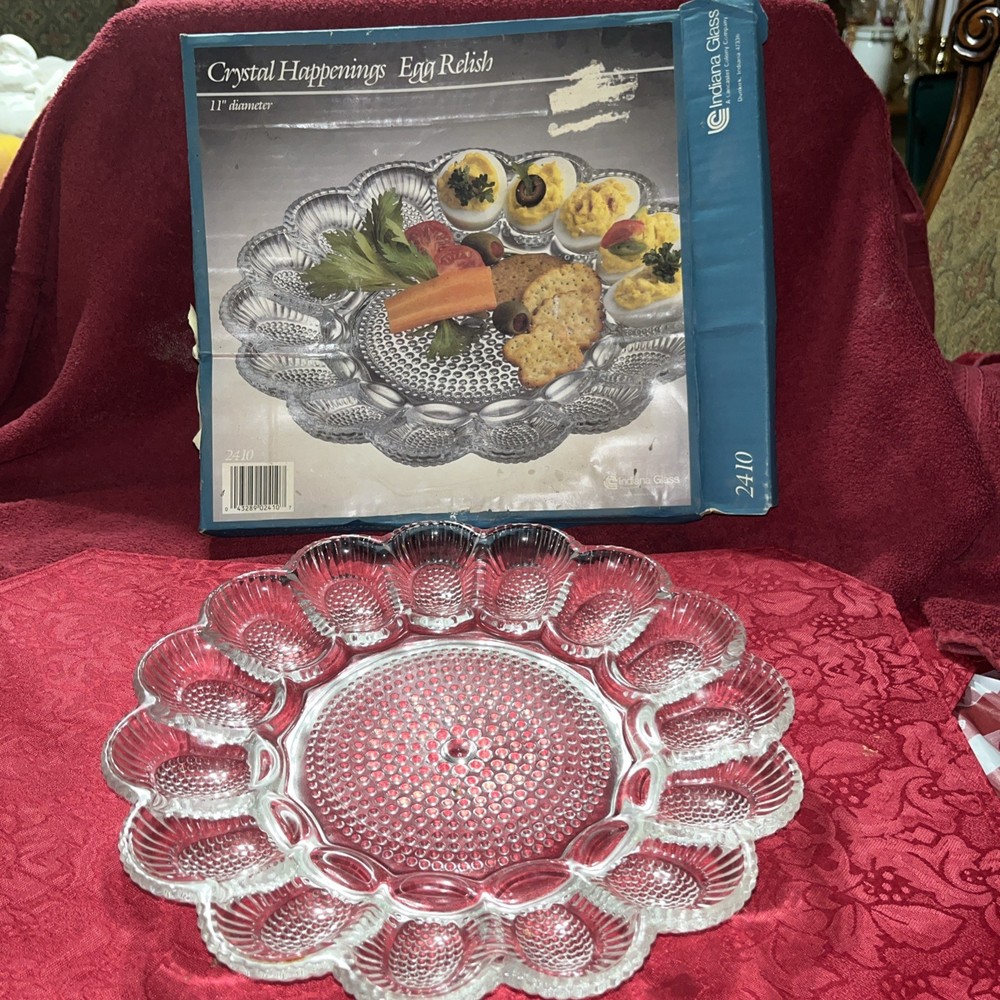 Indiana Glass - Crystal Happenings Egg Relish - Vintage Serving Dish