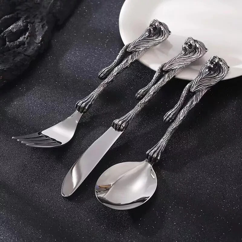 1 set Stainless Lion Spoon Fork Knife Dinnerware Set Tableware Gift