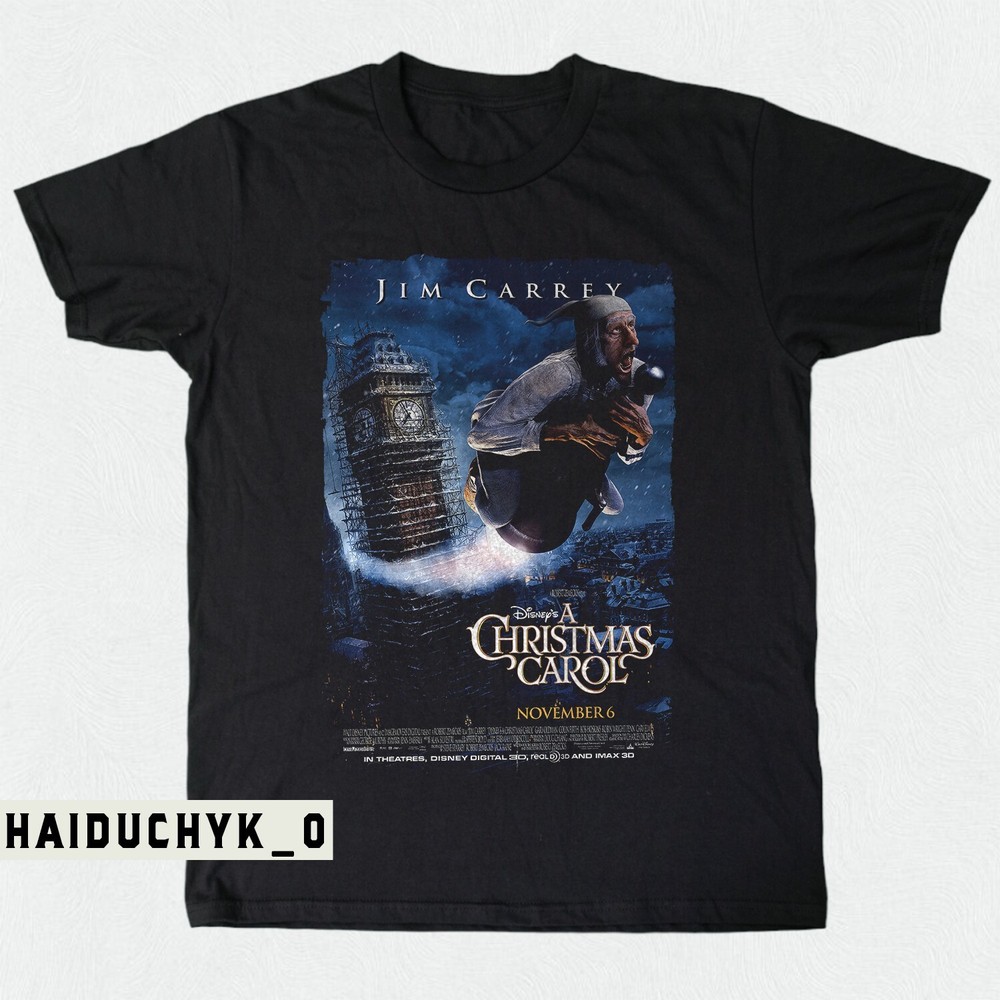 A Christmas Carol Shirt Jim Carrey Unisex Black T-shirt Size S-5XL