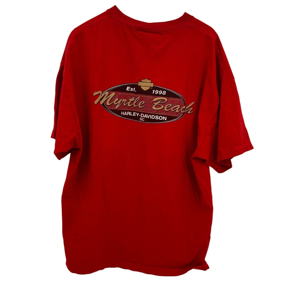 Vintage Harley Davidson Red Myrtle Beach T Shirt 2XL Coastal Pocket Graphic
