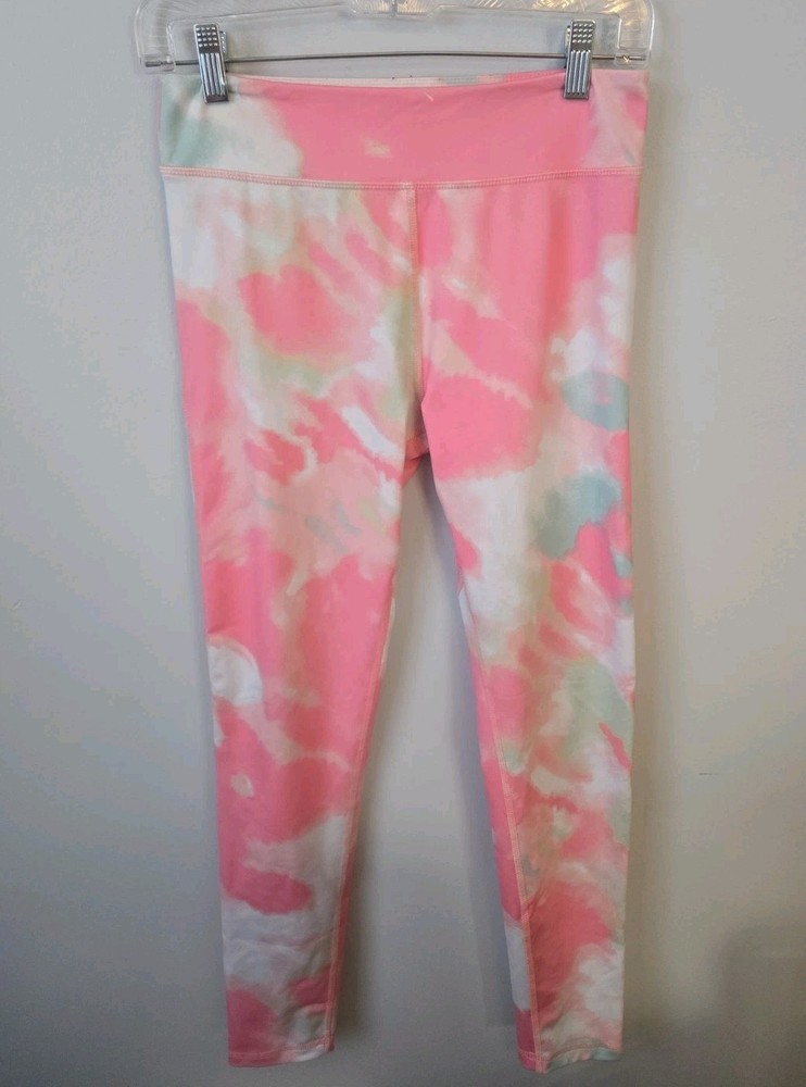 Tek Gear Girls Leggings XL 14/16 Pink Tie Dye Athletic Activewear Stretch Pants