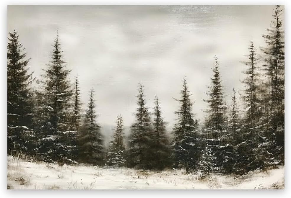 Vintage Christmas Tree Wall Decor, Winter Pine Forest Christmas Wall Art Pain...