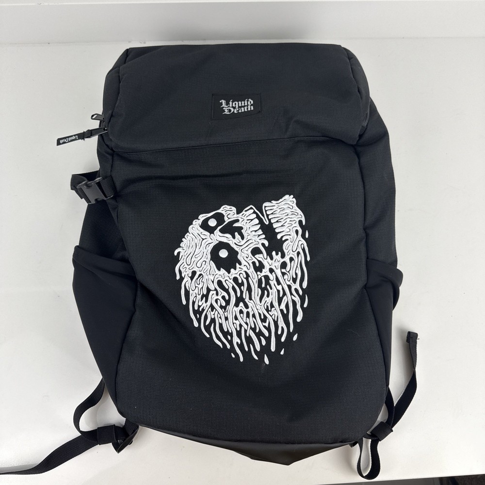 Liquid Death Backpack Cooler Black White Skull Graphic