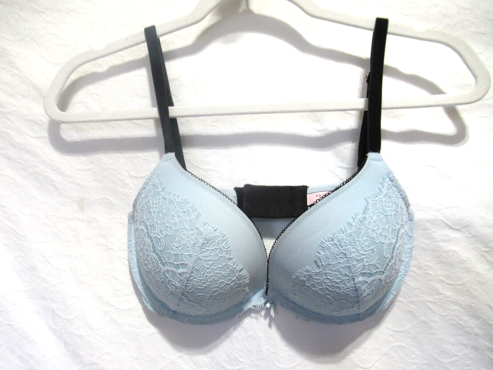 Victoria's Secret 32DD Dream Angels Blue & Black Lace Padded Push Up Bra