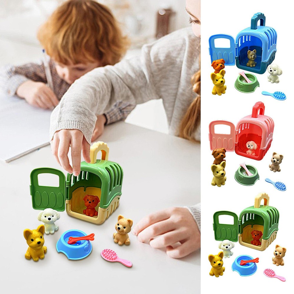 8-Piece Pet Care Play Set with Dog Cage & Grooming Toys for Kids