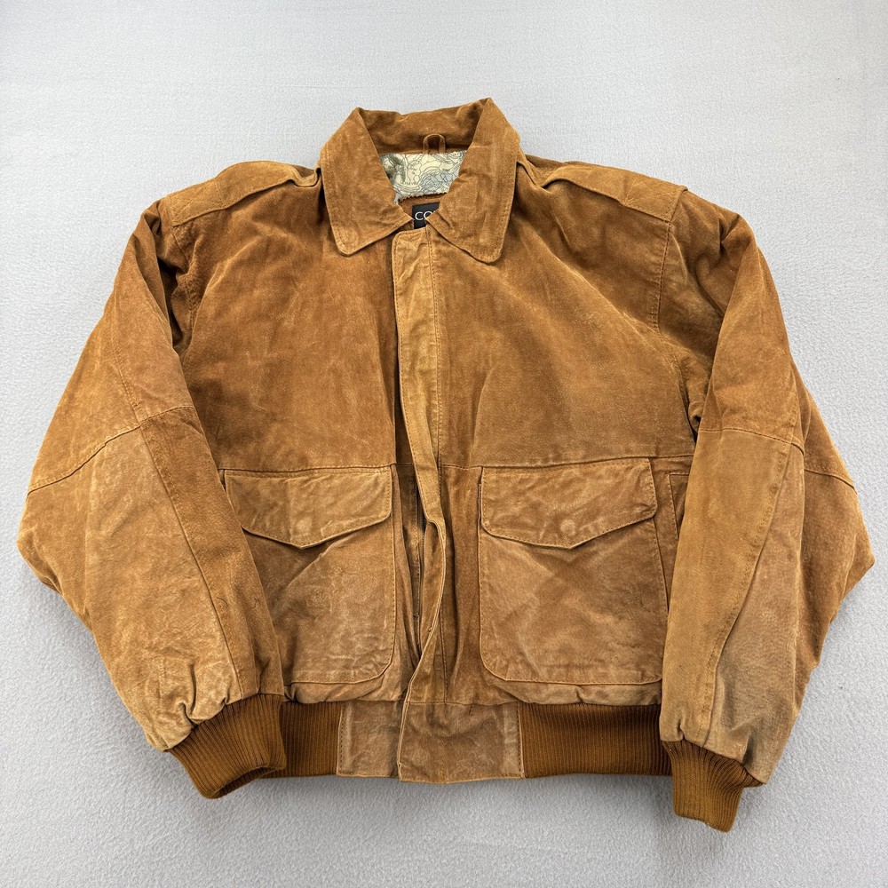 COMINT Jacket Mens Large Leather Bomber Flight Map Lining Vintage Outdoors 00s