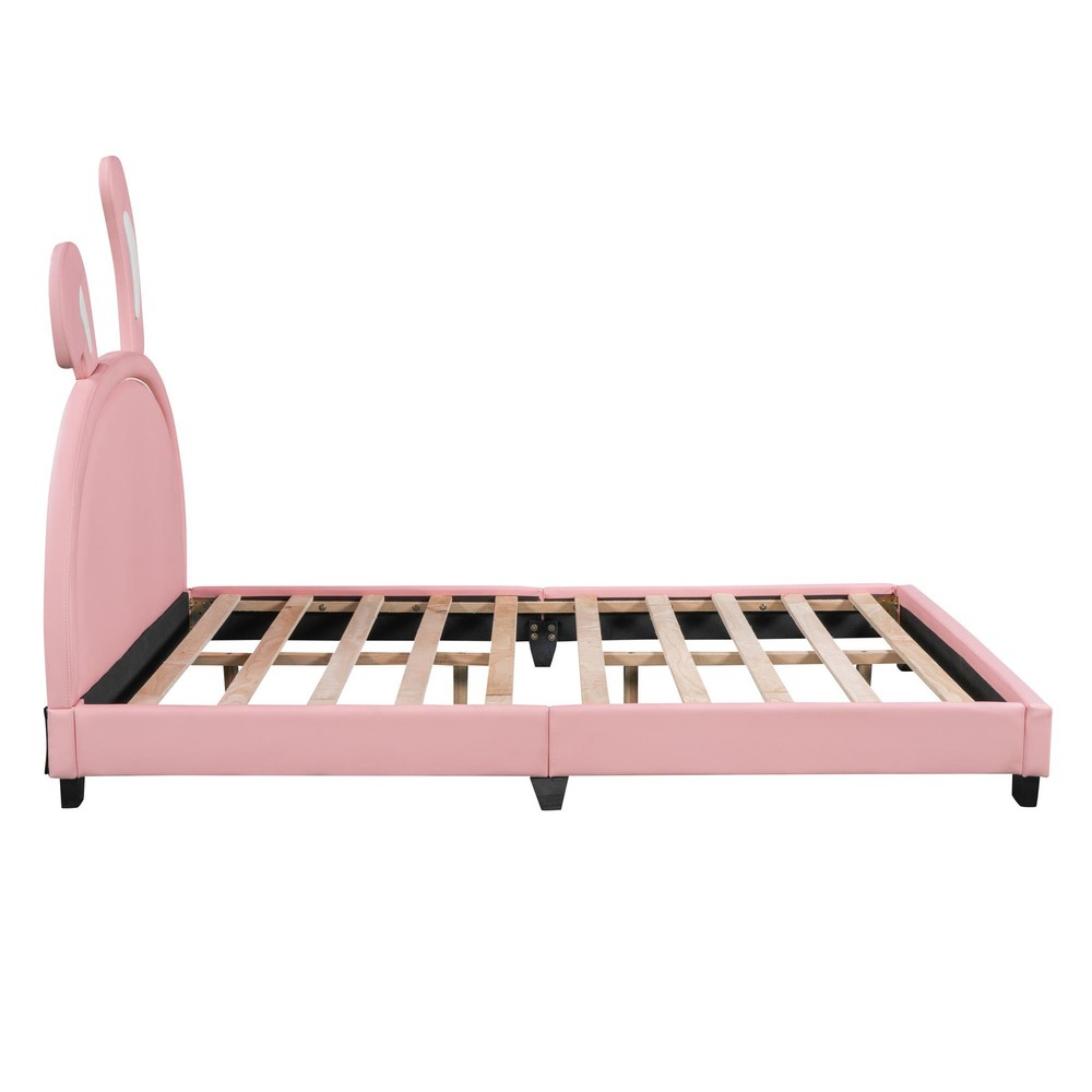 Modern Full-Size Upholstered Leather Platform Bed with Rabbit Design for Stylish Decor