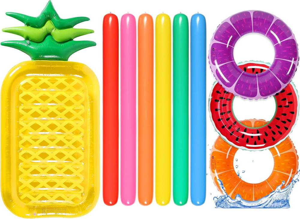 10-piece inflatable pool float set with 3 swim rings and 6 large floats