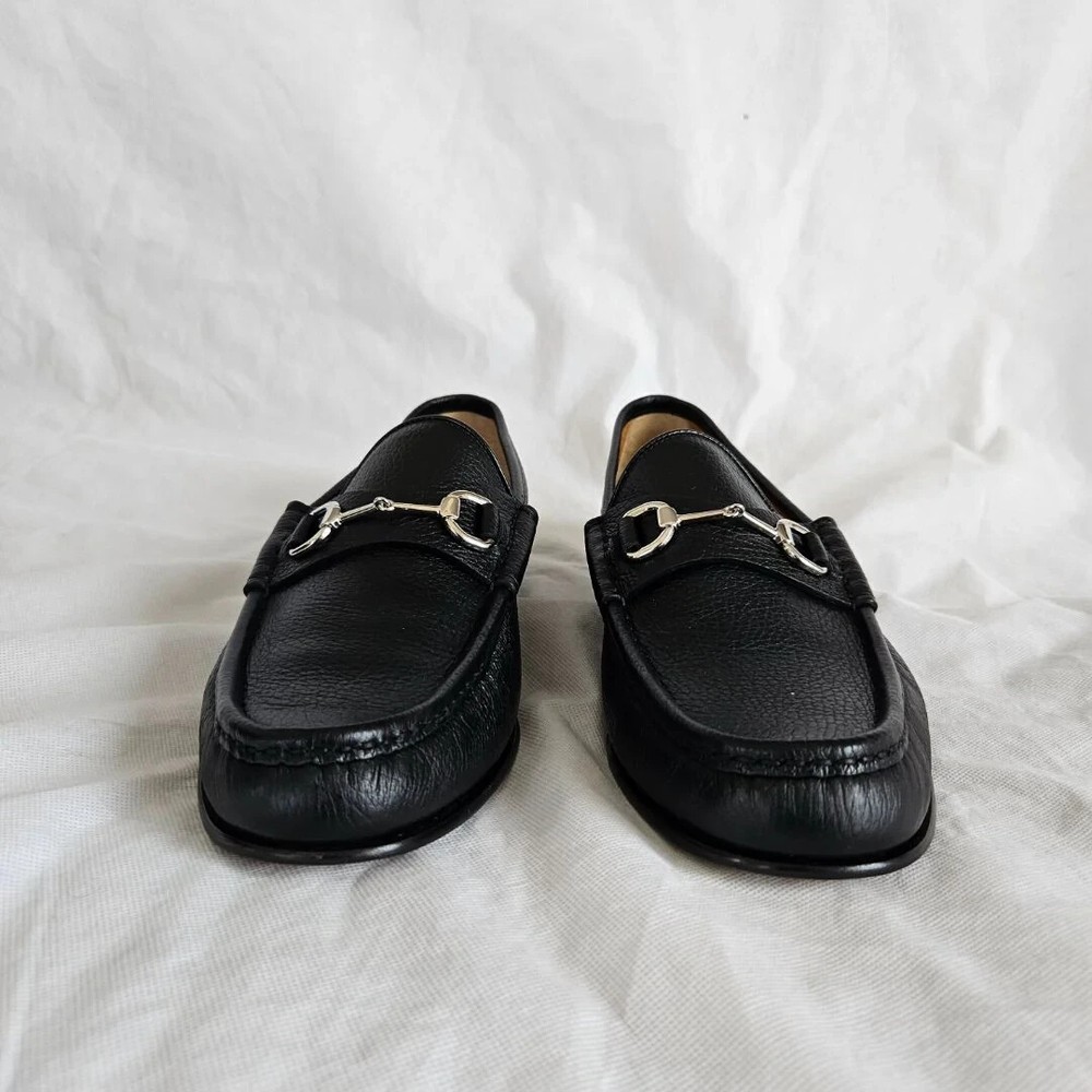 Gucci Black Leather Horsebit Moccasin Loafer Shoes, 12