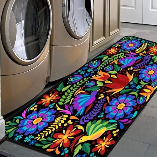Colorful Floral Mexican Birds Doormat for Patio or Front Door Entry