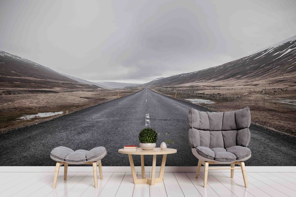 3D Mountain Highway Winter Landscape Wall Murals Wallpaper Murals Wall Sticker