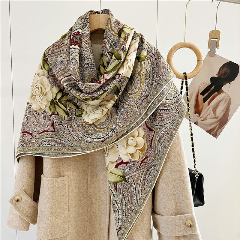 70% Cashmere 30% Silk Double Face Print Shawl Wrap Scarf 53 Inch