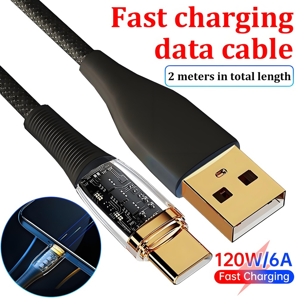 6Ft 120W USB-C Fast Charging & Data Sync Cable - 1/3Pcs