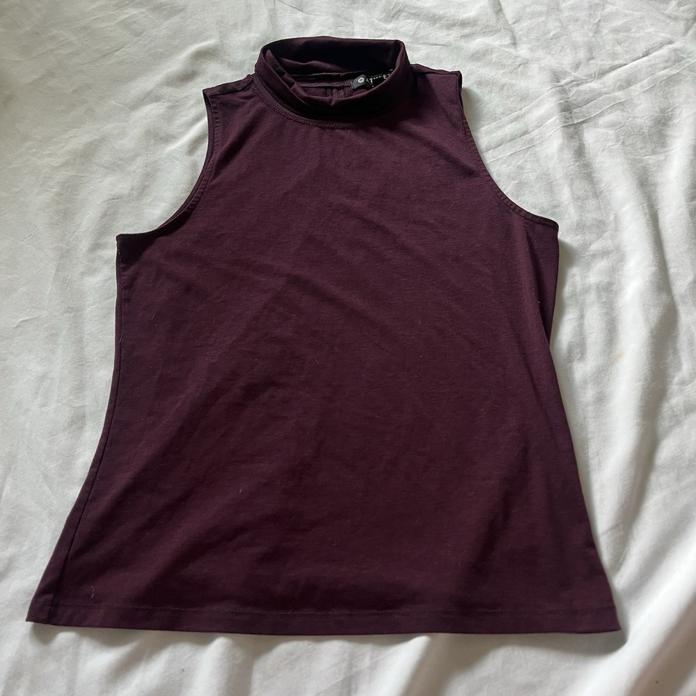 Athleta Size M Industry Mock Neck Tank Top Mesh Detail Maroon Red