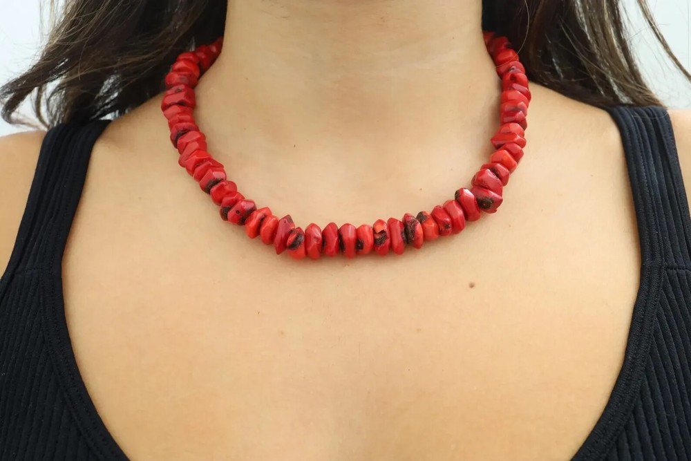 Elegant Red Coral Choker Necklace with Natural Chip Coral Beads