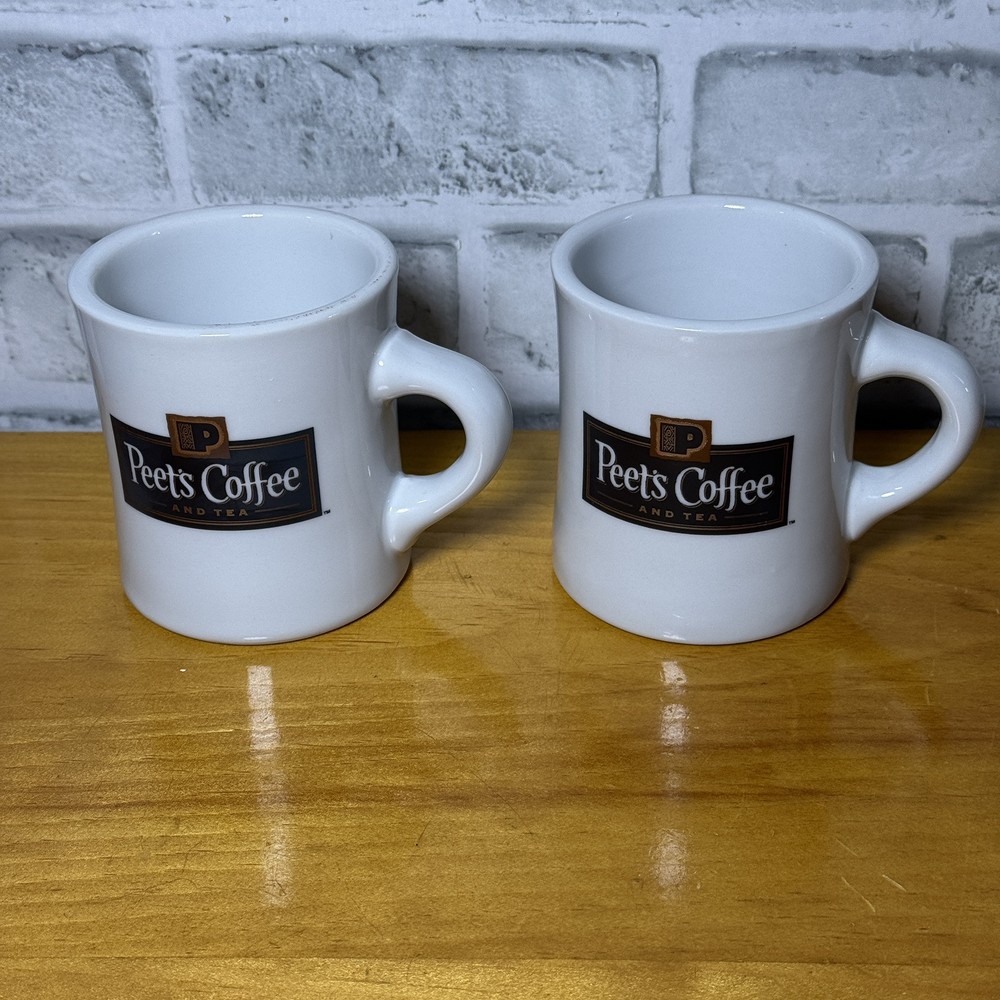 Peets Heavy White Coffee Tea Cocoa Mug Set of 2 for Restaurant or Diner