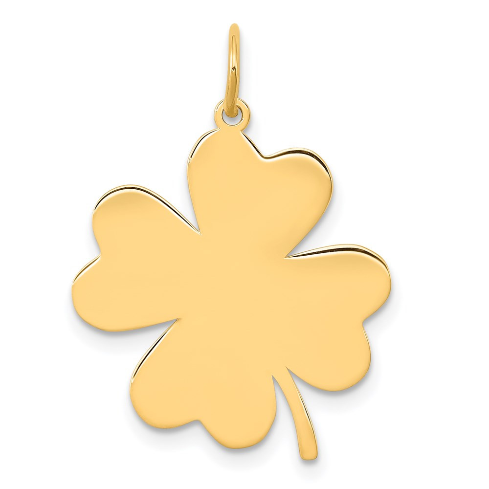 14k Yellow Gold 0.018 Gauge Engravable Clover Disc Charm Pendant L-27mm 1.37gm