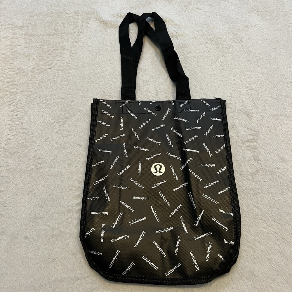Lululemon Reusable Bag Small Black Tote Shopping Spell out Snap Closure