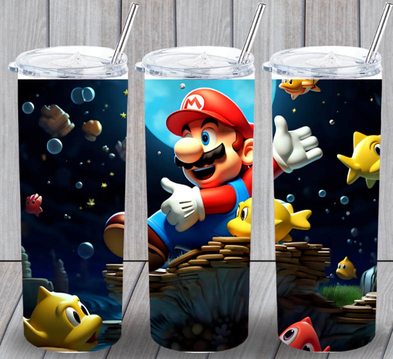 Mario #4 Multicolor 20oz Insulated Tumbler With Lid Clear Straw New