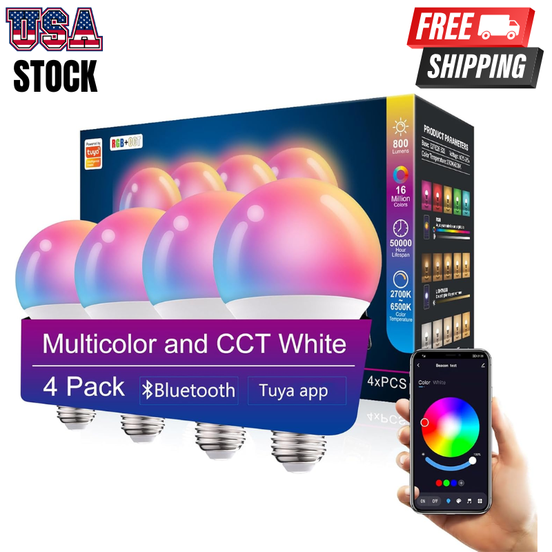 Smart Color Changing Light Bulbs Bluetooth App Control Music Sync Timer 10W LED