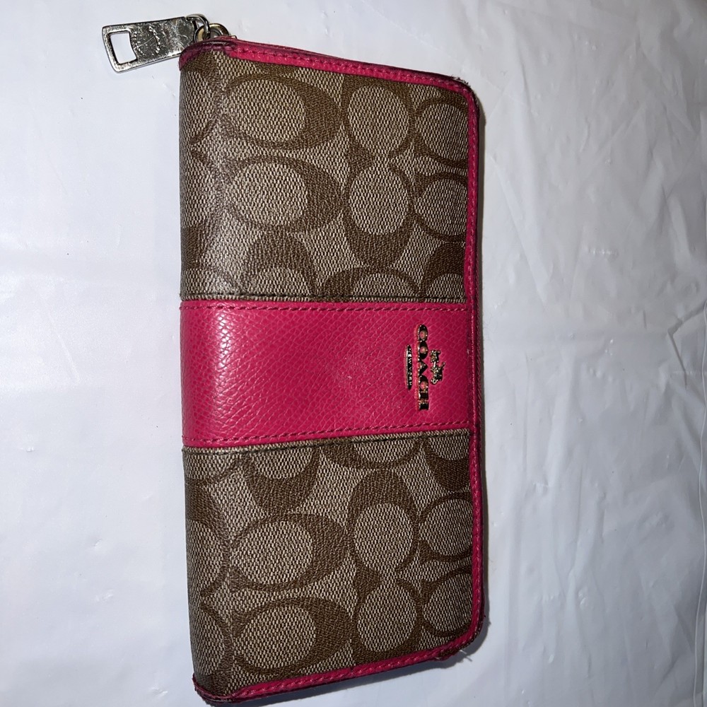 Coach Crossgrain Stripe Accordion Zippy Long Wallet in Pink Beige Fair