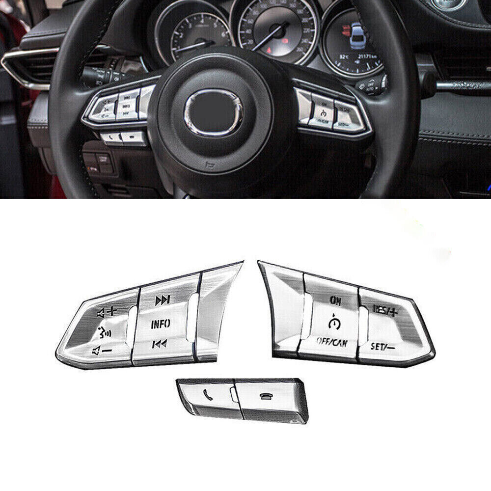 2018-2021 For Mazda 6 Atenza Silver Aluminum Steering Wheel Switch Button Trims
