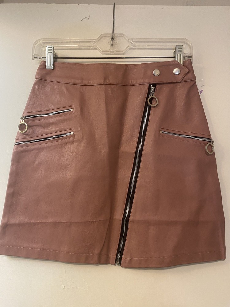 NUDE Pink Faux Leather Mini Skirt with Zippers - Women's Size S