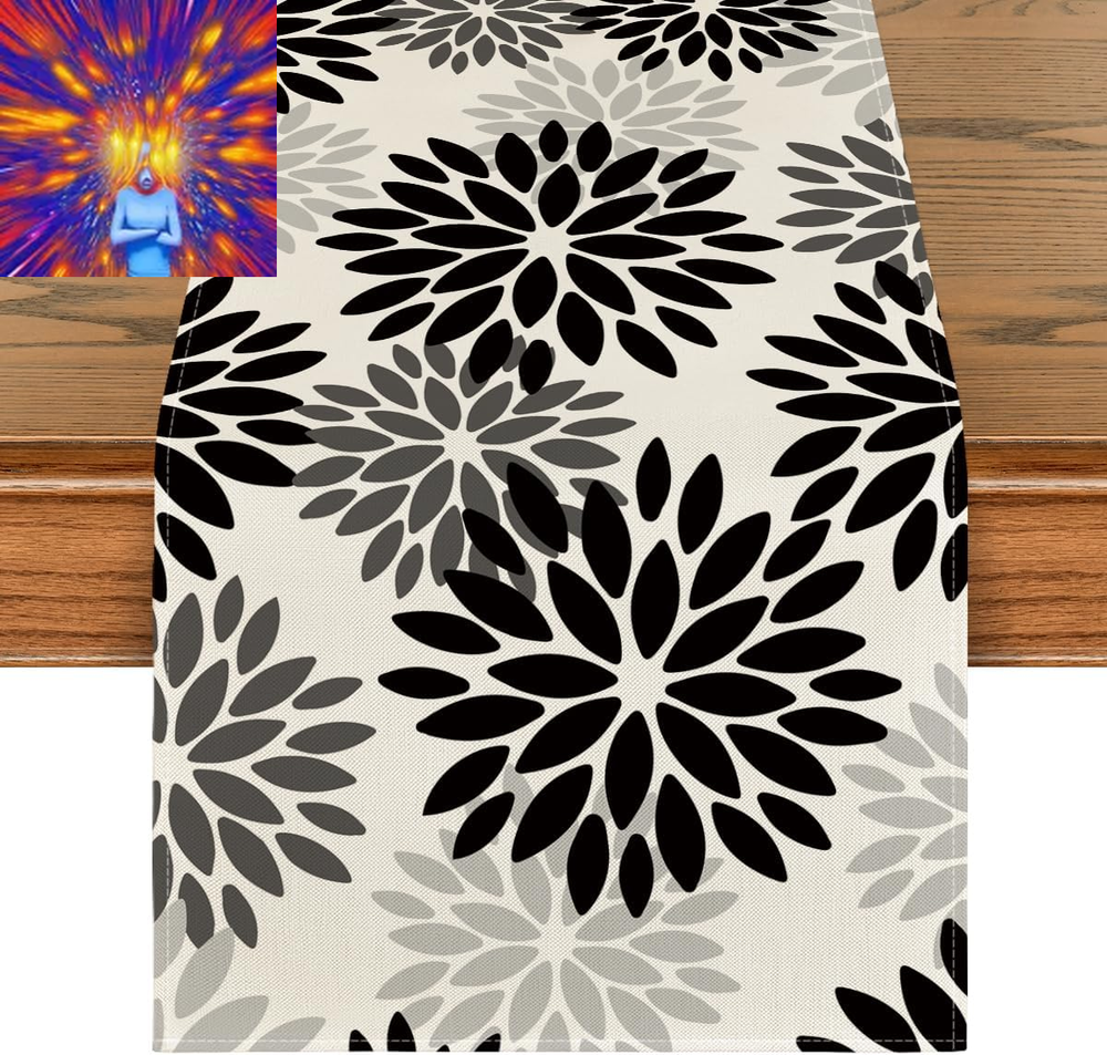 Black Dahlia Floral Pinnata Halloween Table Runner, Fall Autumn Kitchen Dining T