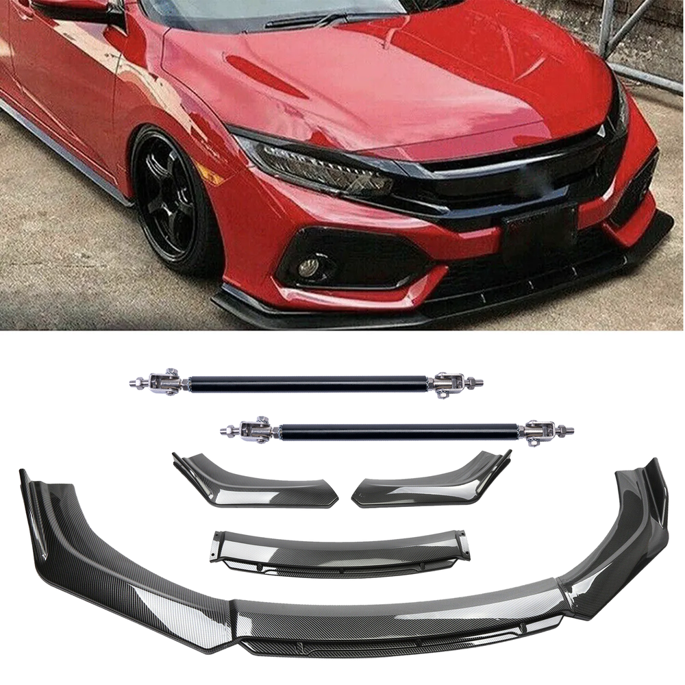 Carbon Fiber Black Front Bumper Lip Chin Body Kit For Chrysler 200 Strut Rod
