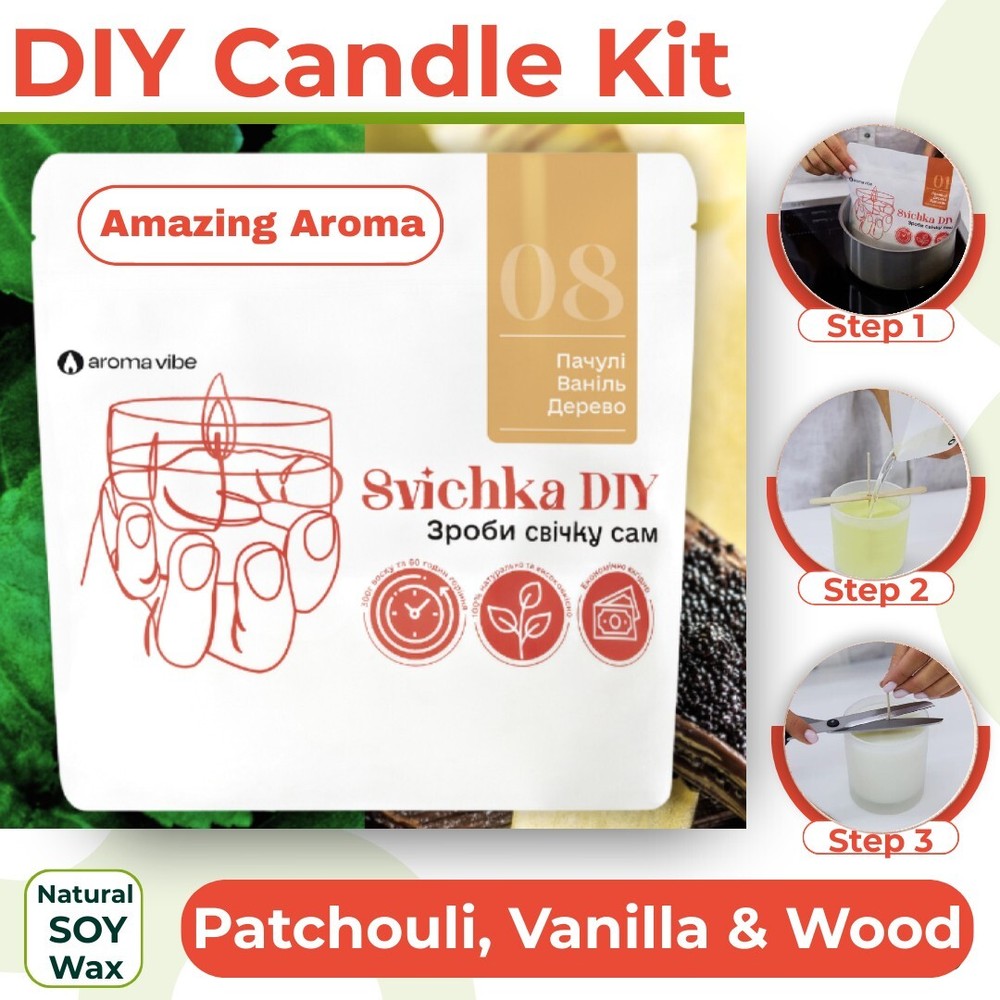 DIY Candle Making Kit. Patchouli, Vanilla & Wood | Natural Soy Wax | Handmade